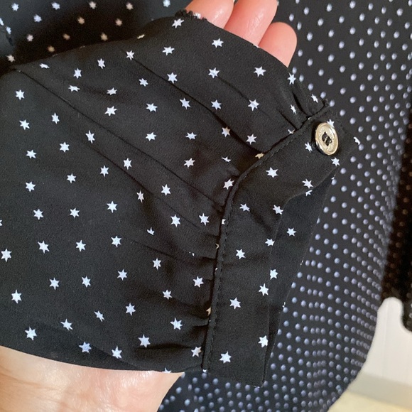 Michael Kors Women's Lg Semi Sheer Blouse Ruffle Long Sleeve Stars Print - Picture 7 of 9